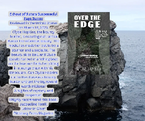 Promo image for Over the Edge, a Christian suspense book featuring a review and a tall seaside cliff