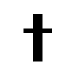 Simple black Christian cross centered on a white background, with a vertical line intersected near the top by a shorter horizontal line.