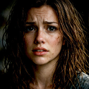 Close-up of an attractive dark-haired woman's reflecting fear on one side and hope on the other